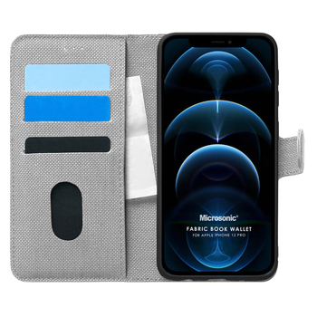 Microsonic Apple iPhone 12 Pro Kılıf Fabric Book Wallet Gri Microsonic Apple iPhone 12 Pro Kılıf Fabric Book Wallet Gri