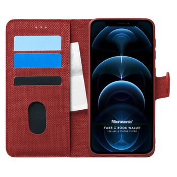 Microsonic Apple iPhone 12 Pro Kılıf Fabric Book Wallet Kırmızı