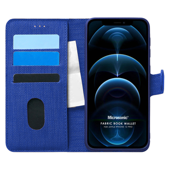 Microsonic Apple iPhone 12 Pro Kılıf Fabric Book Wallet Lacivert Microsonic Apple iPhone 12 Pro Kılıf Fabric Book Wallet Lacivert
