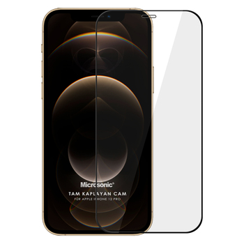 Microsonic Apple iPhone 12 Pro Kavisli Temperli Cam Ekran Koruyucu Film Siyah
