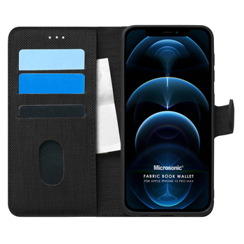 Microsonic Apple iPhone 12 Pro Max Kılıf Fabric Book Wallet Siyah Microsonic Apple iPhone 12 Pro Max Kılıf Fabric Book Wallet Siyah