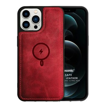 Microsonic Apple iPhone 12 Pro Max Kılıf MagSafe Genuine Leather Kırmızı