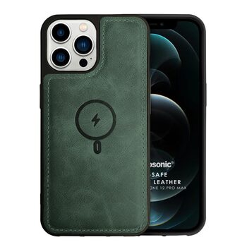 Microsonic Apple iPhone 12 Pro Max Kılıf MagSafe Genuine Leather Koyu Yeşil