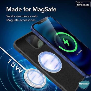 Microsonic Apple iPhone 12 Pro Max Kılıf MagSafe Genuine Leather Lacivert
