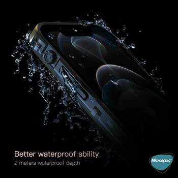 Microsonic Apple iPhone 12 Pro Max Kılıf Waterproof 360 Full Body Protective Siyah