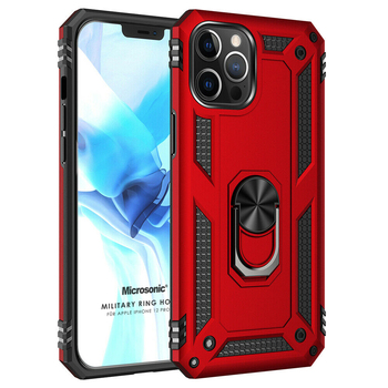 Microsonic Apple iPhone 12 Pro Max Kılıf Military Ring Holder Kırmızı Microsonic Apple iPhone 12 Pro Max Kılıf Military Ring Holder Kırmızı