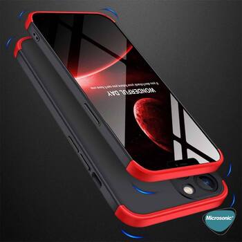 Microsonic Apple iPhone 13 Kılıf Double Dip 360 Protective AYS Siyah Kırmızı