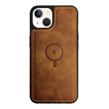 Microsonic Apple iPhone 13 Kılıf MagSafe Genuine Leather Açık Kahverengi
