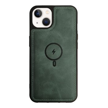 Microsonic Apple iPhone 13 Kılıf MagSafe Genuine Leather Koyu Yeşil