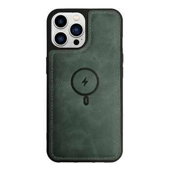 Microsonic Apple iPhone 13 Pro Kılıf MagSafe Genuine Leather Koyu Yeşil