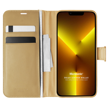 Microsonic Apple iPhone 13 Pro Max Kılıf Delux Leather Wallet Gold