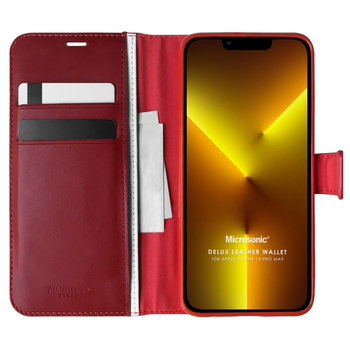 Microsonic Apple iPhone 13 Pro Max Kılıf Delux Leather Wallet Kırmızı