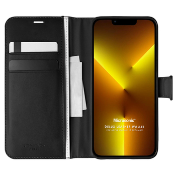 Microsonic Apple iPhone 13 Pro Max Kılıf Delux Leather Wallet Siyah