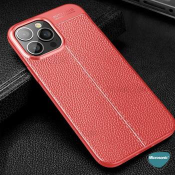 Microsonic Apple iPhone 13 Pro Max Kılıf Deri Dokulu Silikon Kırmızı