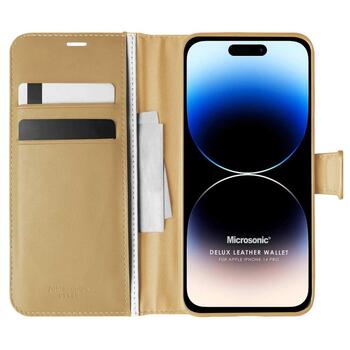 Microsonic Apple iPhone 14 Pro Kılıf Delux Leather Wallet Gold