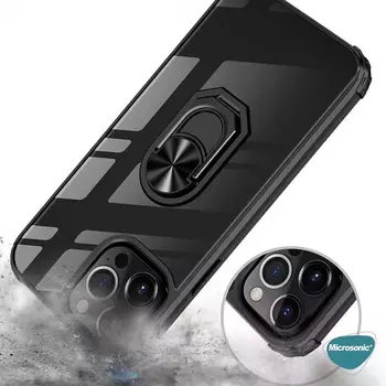 Microsonic Apple iPhone 14 Pro Kılıf Grande Clear Ring Holder Siyah