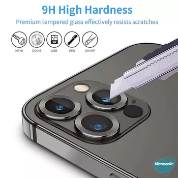 Microsonic Apple iPhone 14 Pro Tekli Kamera Lens Koruma Camı Füme