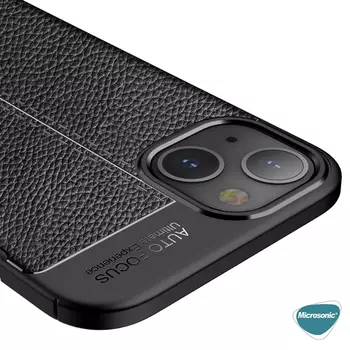 Microsonic Apple iPhone 15 Plus Kılıf Deri Dokulu Silikon Siyah