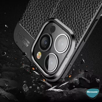 Microsonic Apple iPhone 15 Pro Max Kılıf Deri Dokulu Silikon Siyah