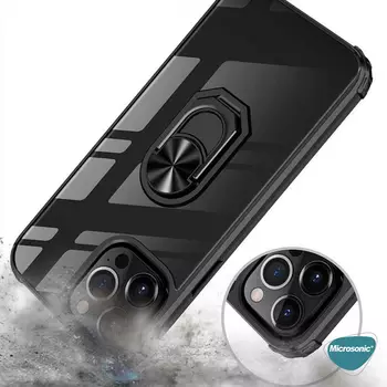 Microsonic Apple iPhone 15 Pro Max Kılıf Grande Clear Ring Holder Siyah