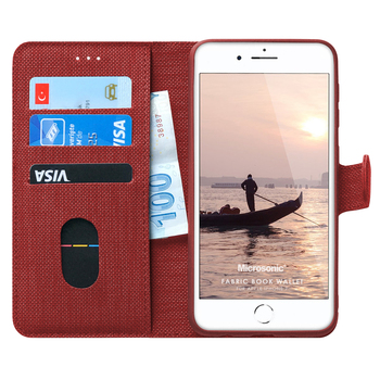 Microsonic Apple iPhone 7 Kılıf Fabric Book Wallet Kırmızı