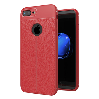 Microsonic Apple iPhone 8 Plus Kılıf Deri Dokulu Silikon Kırmızı