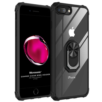 Microsonic Apple iPhone 8 Plus Kılıf Grande Clear Ring Holder Siyah