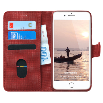 Microsonic Apple iPhone SE 2020 Kılıf Fabric Book Wallet Kırmızı