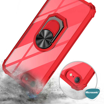 Microsonic Apple iPhone SE 2022 Kılıf Grande Clear Ring Holder Kırmızı