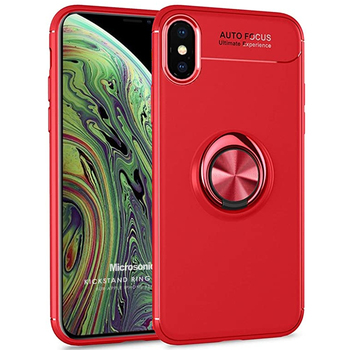 Microsonic Apple iPhone X Kılıf Kickstand Ring Holder Kırmızı
