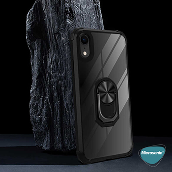 Microsonic Apple iPhone XR Kılıf Grande Clear Ring Holder Siyah