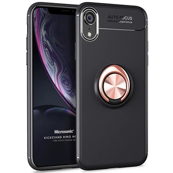 Microsonic Apple iPhone XR Kılıf Kickstand Ring Holder Siyah Rose Microsonic Apple iPhone XR Kılıf Kickstand Ring Holder Siyah Rose