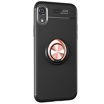Microsonic Apple iPhone XR Kılıf Kickstand Ring Holder Siyah Rose