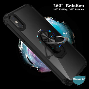 Microsonic Apple iPhone XS Kılıf Grande Clear Ring Holder Lacivert