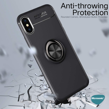 Microsonic Apple iPhone XS Kılıf Kickstand Ring Holder Lacivert