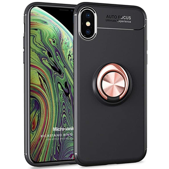 Microsonic Apple iPhone XS Kılıf Kickstand Ring Holder Siyah Rose