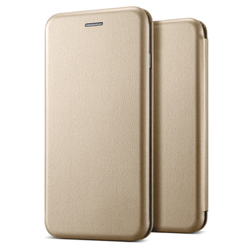 Microsonic Apple iPhone XS Kılıf Slim Leather Design Flip Cover Gold