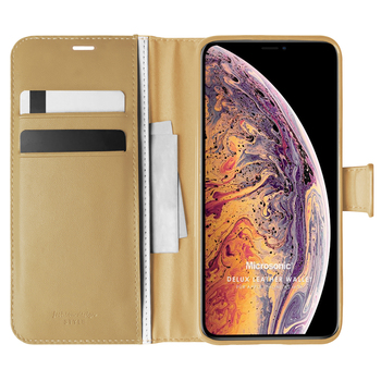 Microsonic Apple iPhone XS Max Kılıf Delux Leather Wallet Gold