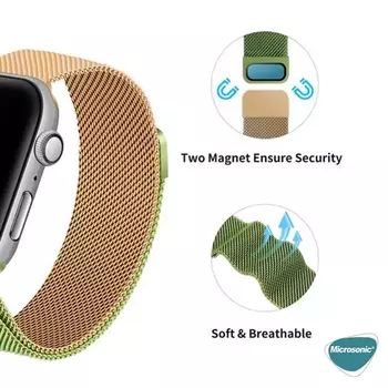 Microsonic Apple Watch SE 2022 44mm Dual Color Milanese Loop Kordon Yeşil Lila