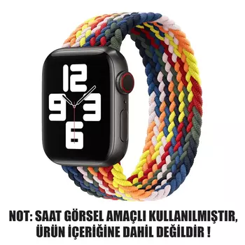 Microsonic Apple Watch SE 2022 44mm Kordon, (Large Size, 160mm) Braided Solo Loop Band Multi Color