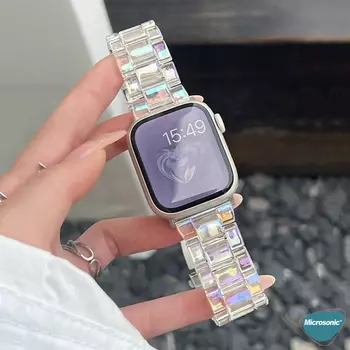 Microsonic Apple Watch SE 2022 44mm Kordon Stainless Transparent Clear Çok Renkli