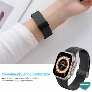 Microsonic Apple Watch SE 44mm Kordon Ribbon Line Siyah Beyaz