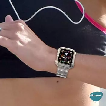 Microsonic Apple Watch SE 44mm Kordon Transparent Clear Band Siyah