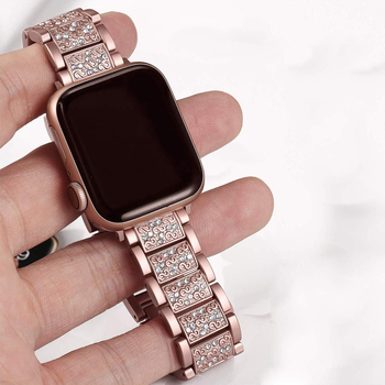Microsonic Apple Watch SE 44mm Metal Dressy Jewelry Kordon Rose Gold