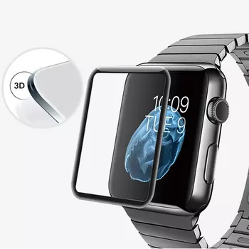 Microsonic Apple Watch Series 3 38mm 3D Kavisli Temperli Cam Full Ekran koruyucu Kırılmaz Film Siyah