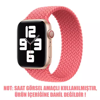 Microsonic Apple Watch Series 6 40mm Kordon, (Small Size, 127mm) Braided Solo Loop Band Pembe