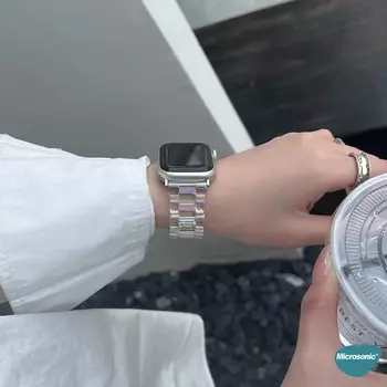 Microsonic Apple Watch Series 6 40mm Kordon Stainless Transparent Clear Çok Renkli