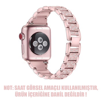 Microsonic Apple Watch Series 6 44mm Metal Dressy Jewelry Kordon Rose Gold