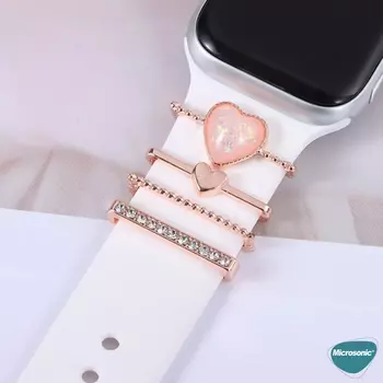 Microsonic Apple Watch Ultra Kordon Süsü Charm İnci Kalp Rose Gold