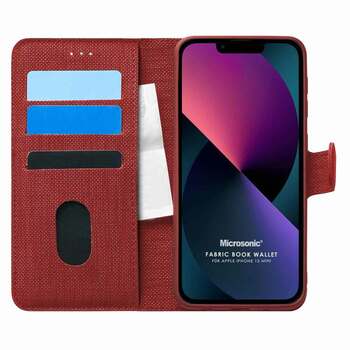 Microsonic Appple iPhone 13 Mini Kılıf Fabric Book Wallet Kırmızı